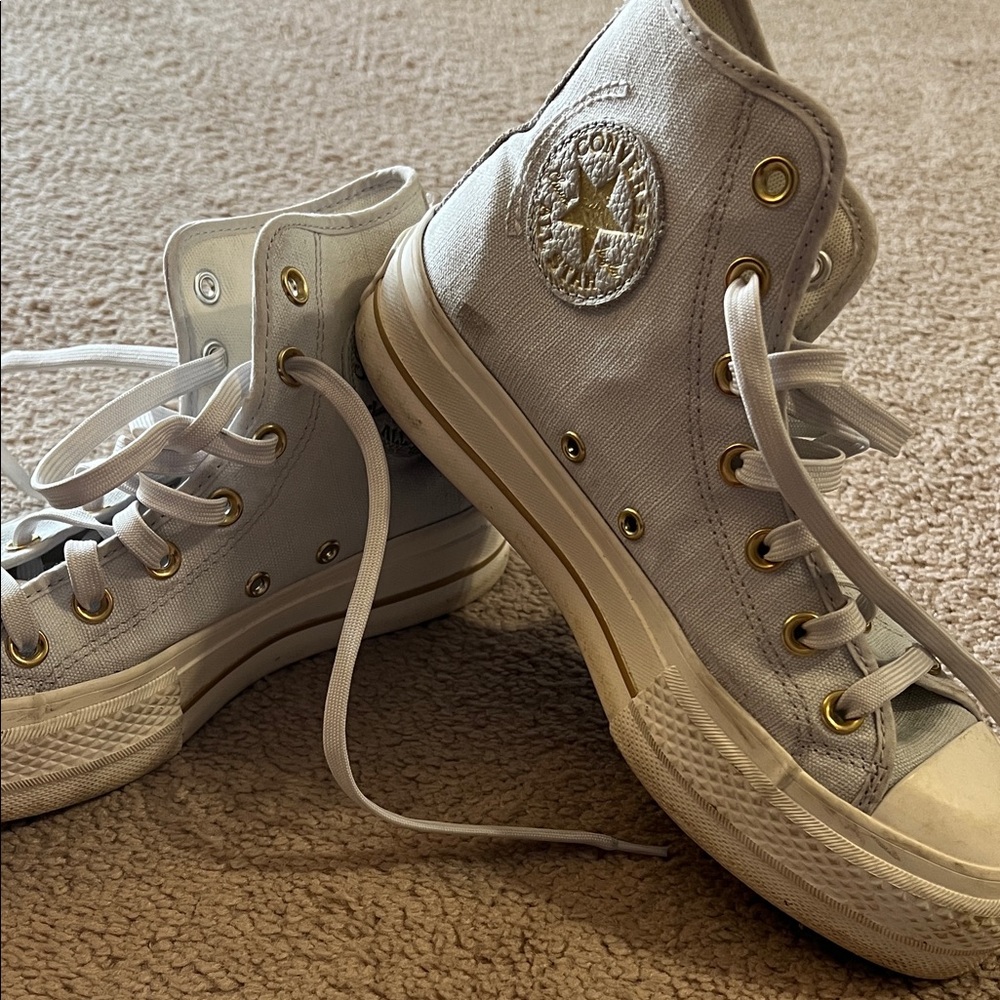 Converse High Top Sneakers in White with Gold Eyelets
